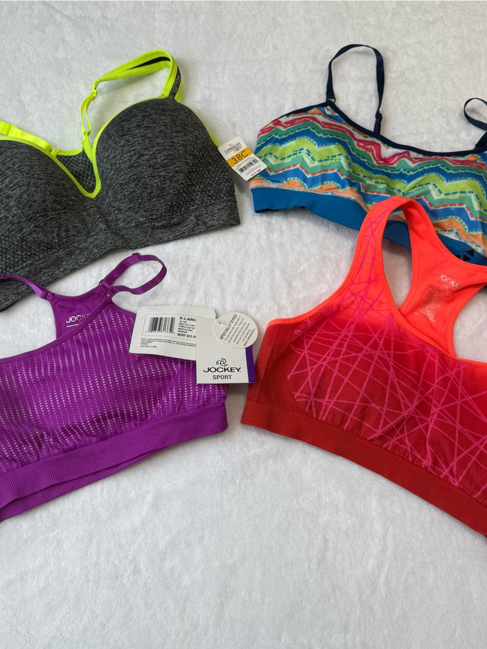 Bundle NWT 4 XL Women’s Jockey Sports Exercise Bras -Purple, Orange, Gray Tops - Picture 2 of 11